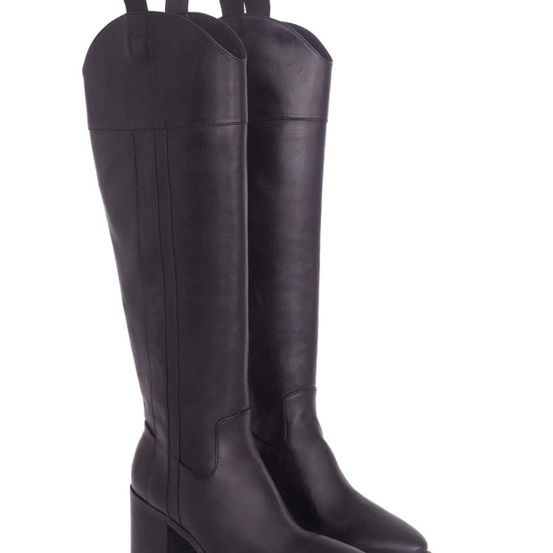 Canna Black Calf Leather Knee-High Riding Boots – 6.5cm Block Heel