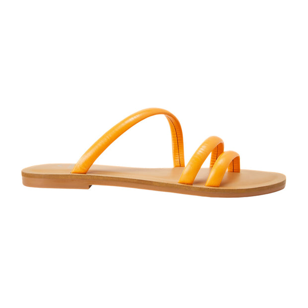 Cacau Calf Orange Leather Three-Strap Slide Sandals-0