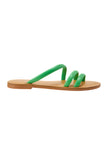 Cacau Calf Green Leather Three-Strap Slide Sandals