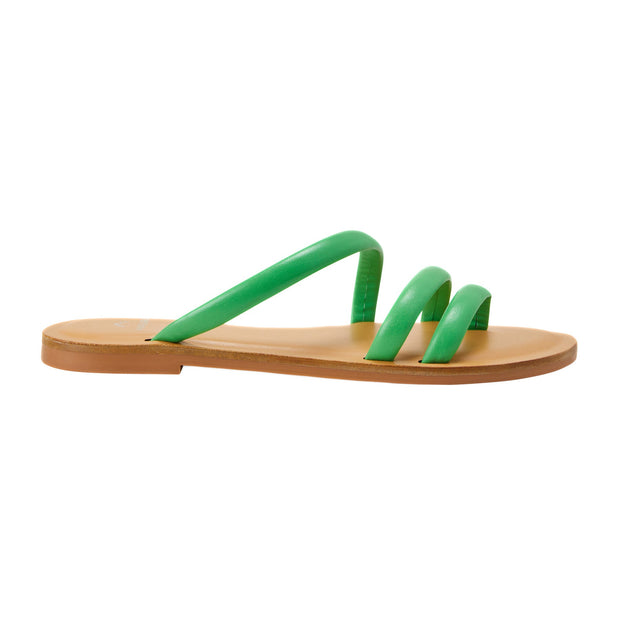 Cacau Calf Green Leather Three-Strap Slide Sandals-0