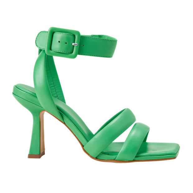 Uvaia Calf Green Leather Sandals – 8.5cm Sculpted Heel