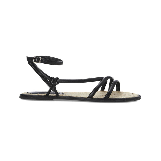 Angico Black Leather Strappy Flat-0