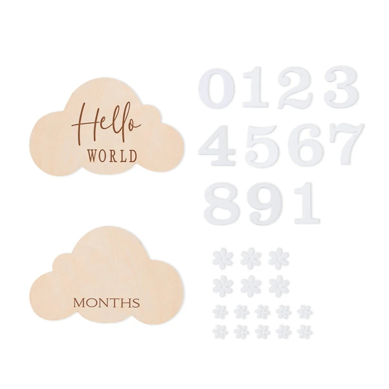 1Set Wooden Baby Month Milestone Card Flower Shape Record Card Newborn Birthday Gift Souvenir Baby Photo Photography Accessories