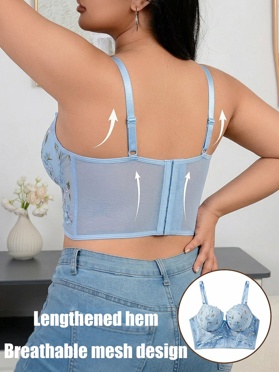 Women'S Floral Embroidery Lace Push up Bra with Underwire Longline Shaping Side Support Minimizer Comfortable Bra