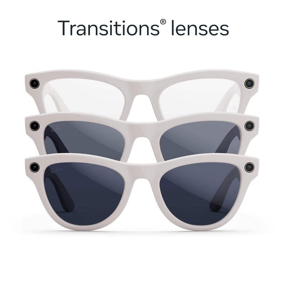 Meta Ray-Ban (Gen 1), Skyler, Shiny Chalky Grey | Smart AI Glasses for Men, Women — 12 MP Ultra-Wide Camera, Open-Ear Audio, Video Recording, Bluetooth — Transitions® Sapphire Lenses — Sunglasses