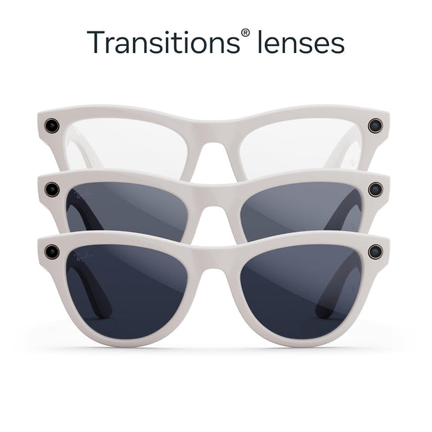 Meta Ray-Ban (Gen 1), Skyler, Shiny Chalky Grey | Smart AI Glasses for Men, Women — 12 MP Ultra-Wide Camera, Open-Ear Audio, Video Recording, Bluetooth — Transitions® Sapphire Lenses — Sunglasses
