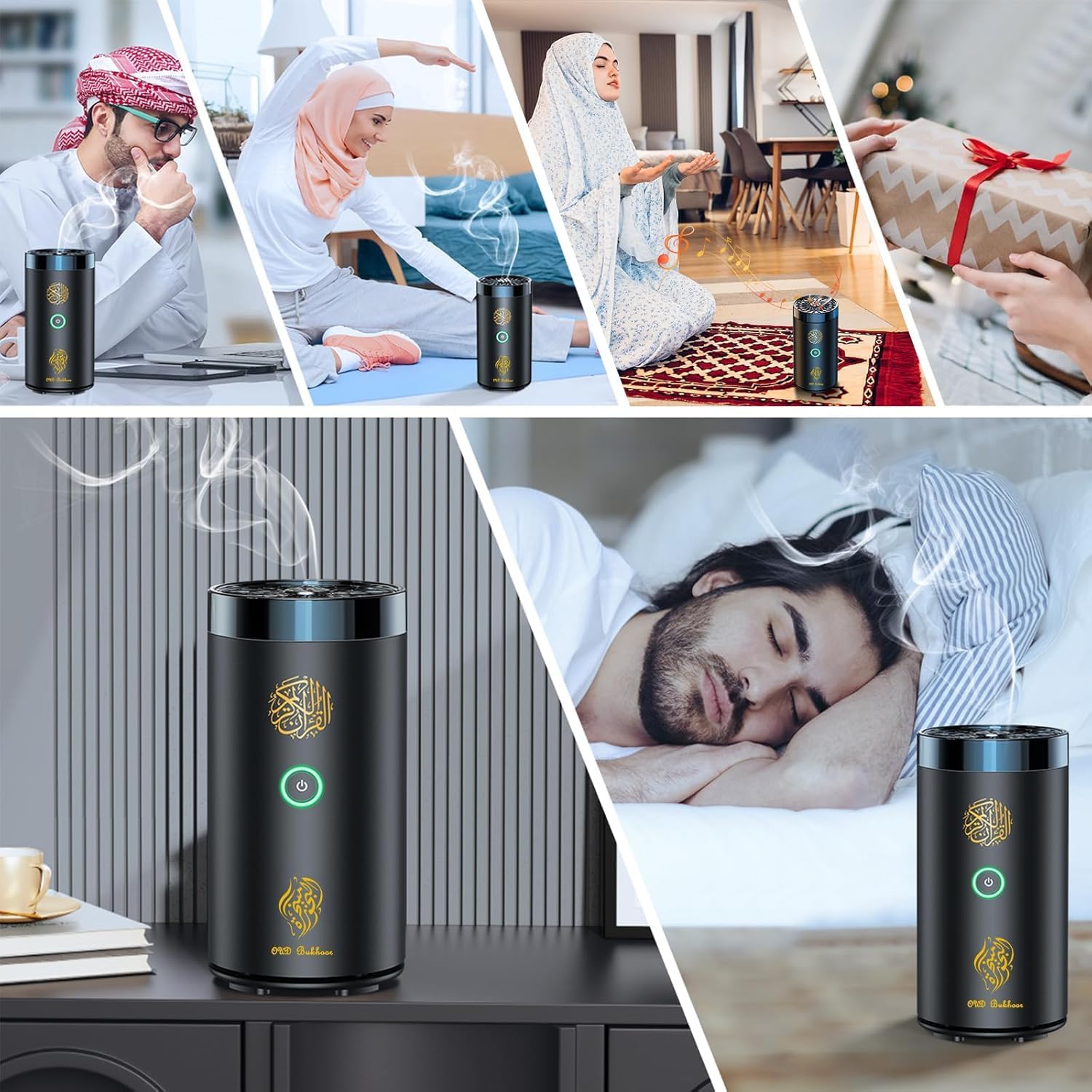 Brûleur d’Encens Électrique 2 en 1 avec Haut-Parleur Coranique, Télécommande, Brûleur de Bakhoor, Diffuseur d’Arômes pour Voiture, Bureau, Maison, Chambre, Salon, Bureau d’Étude, Spa