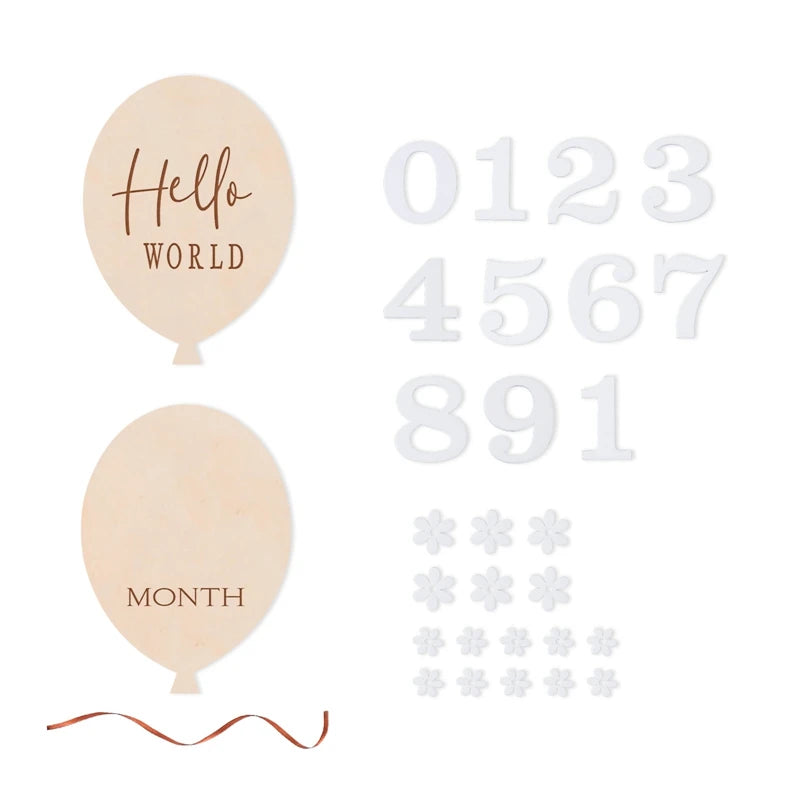1Set Wooden Baby Month Milestone Card Flower Shape Record Card Newborn Birthday Gift Souvenir Baby Photo Photography Accessories
