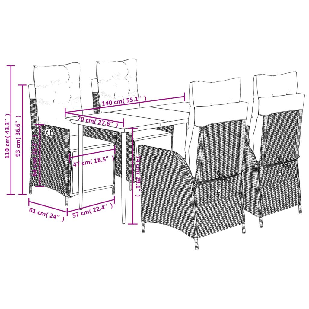 5-Delige Tuinset Met Kussens Poly Rattan Zwart
