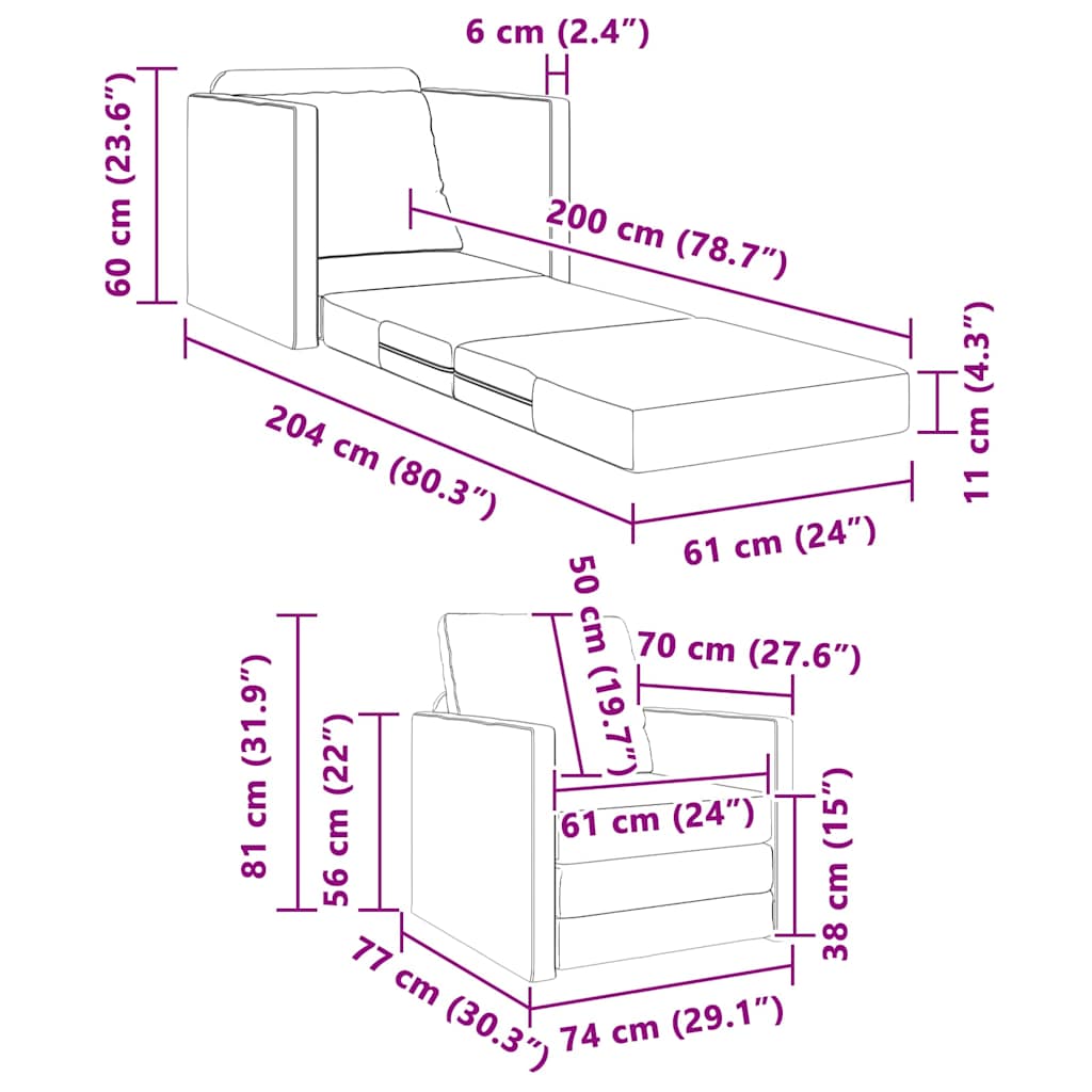 Slaapbank 74 X 77 X 81 Cm Fluweel