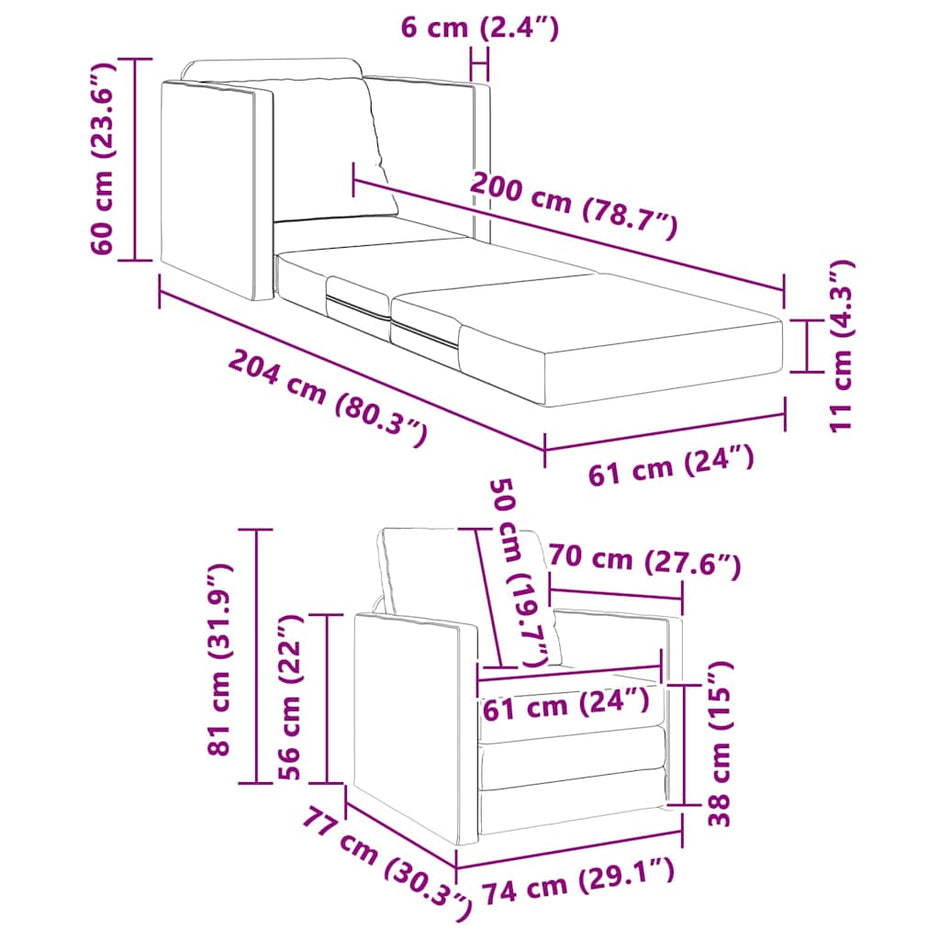 Slaapbank 74 X 77 X 81 Cm Fluweel