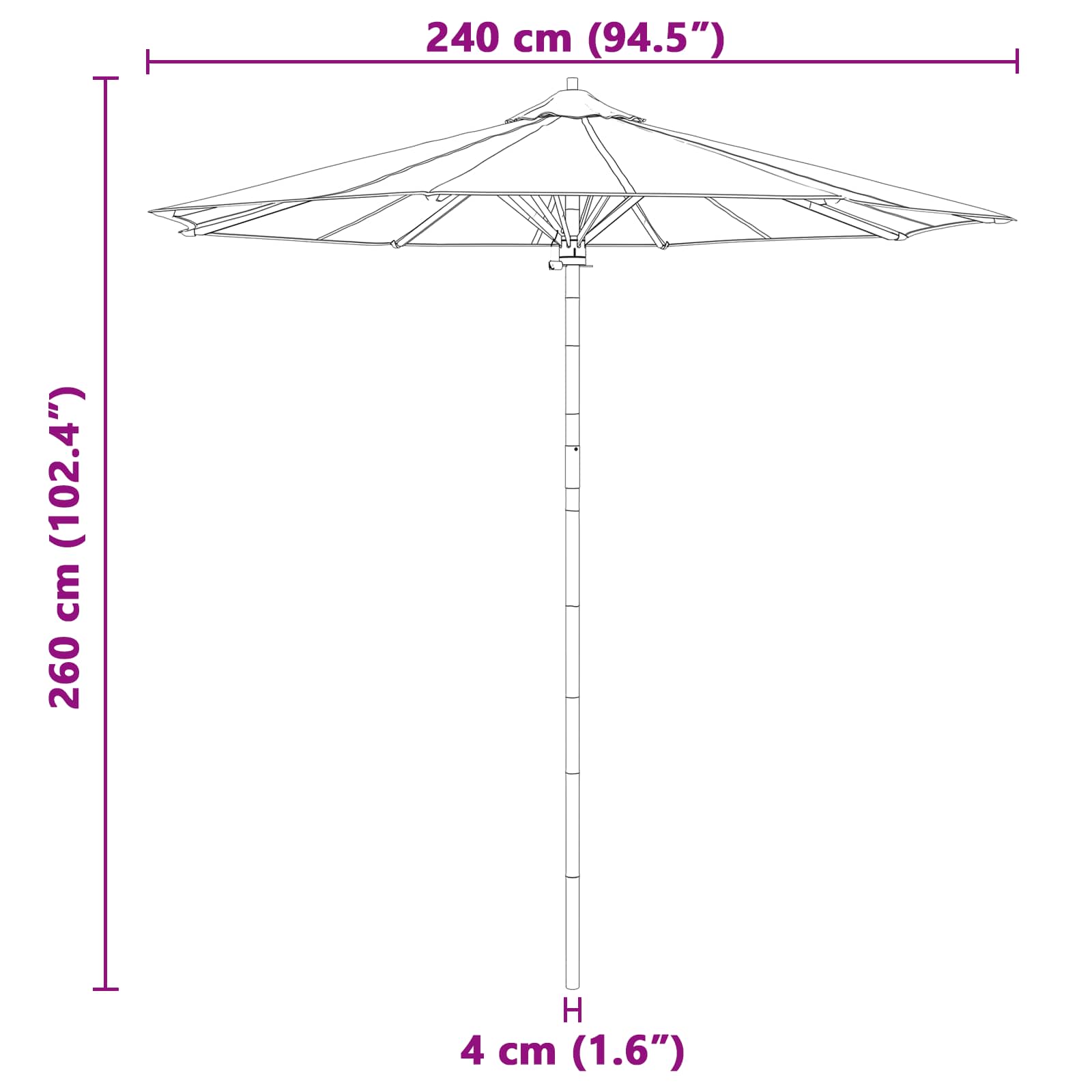 Tuinparasol Ø 240 X 260 Cm Bamboe Rond