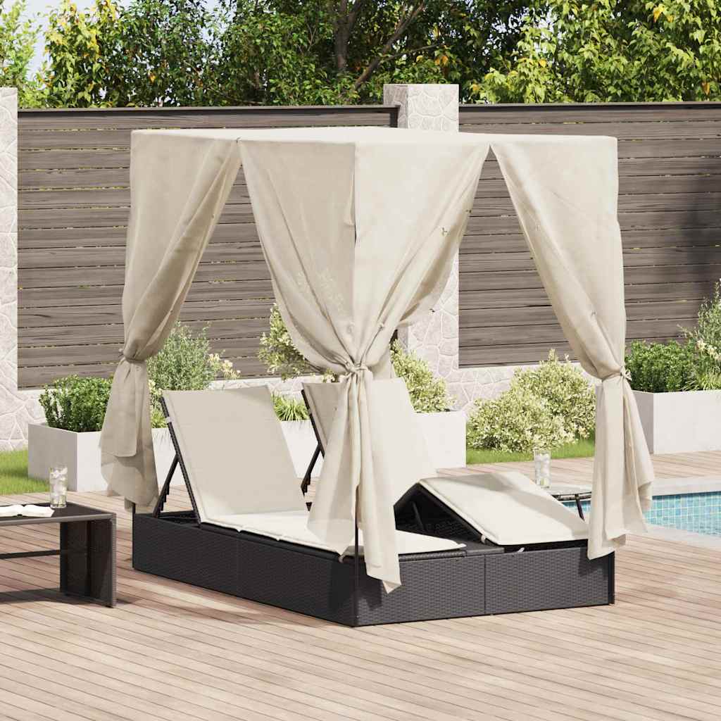 Dubbele Ligstoel Grijs Poly Rattan