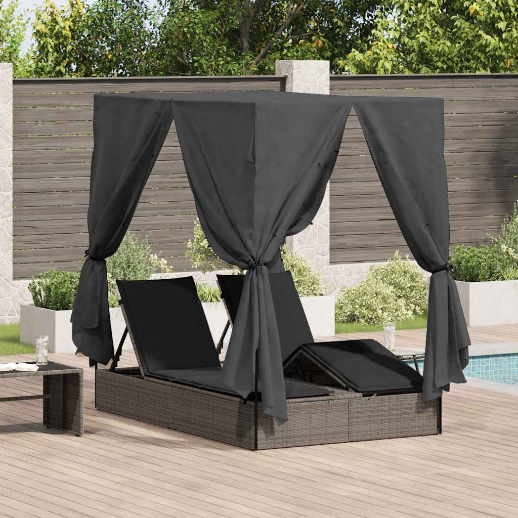 Dubbele Ligstoel Grijs Poly Rattan