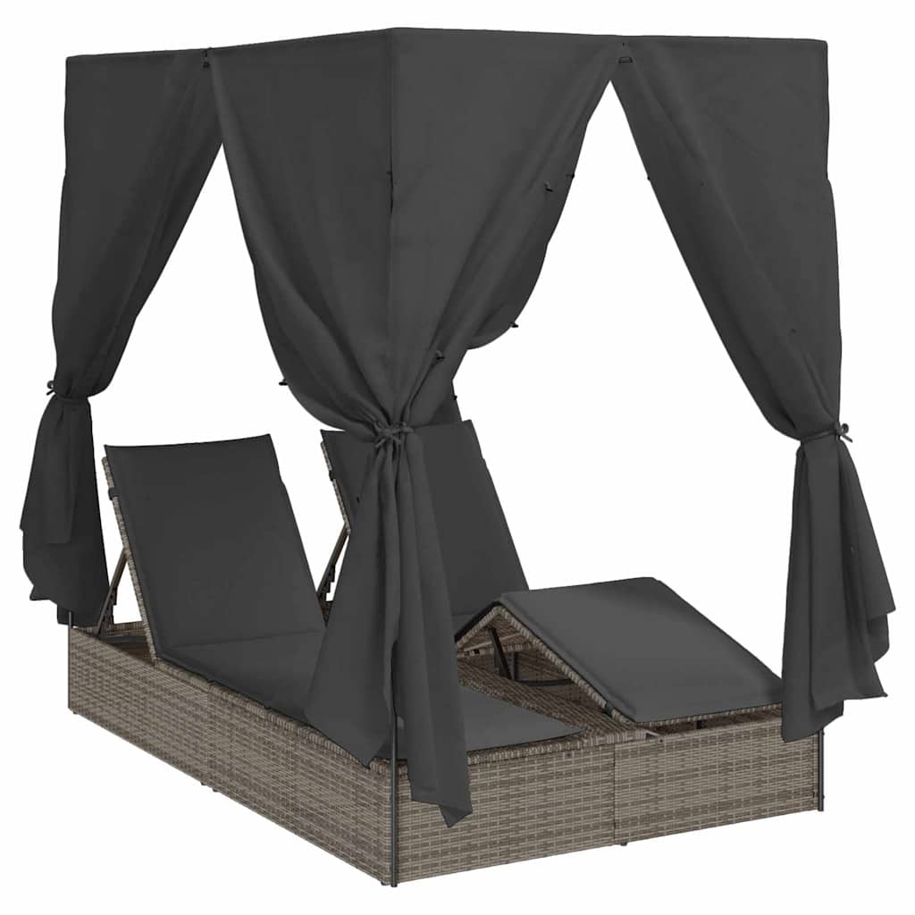 Dubbele Ligstoel Grijs Poly Rattan