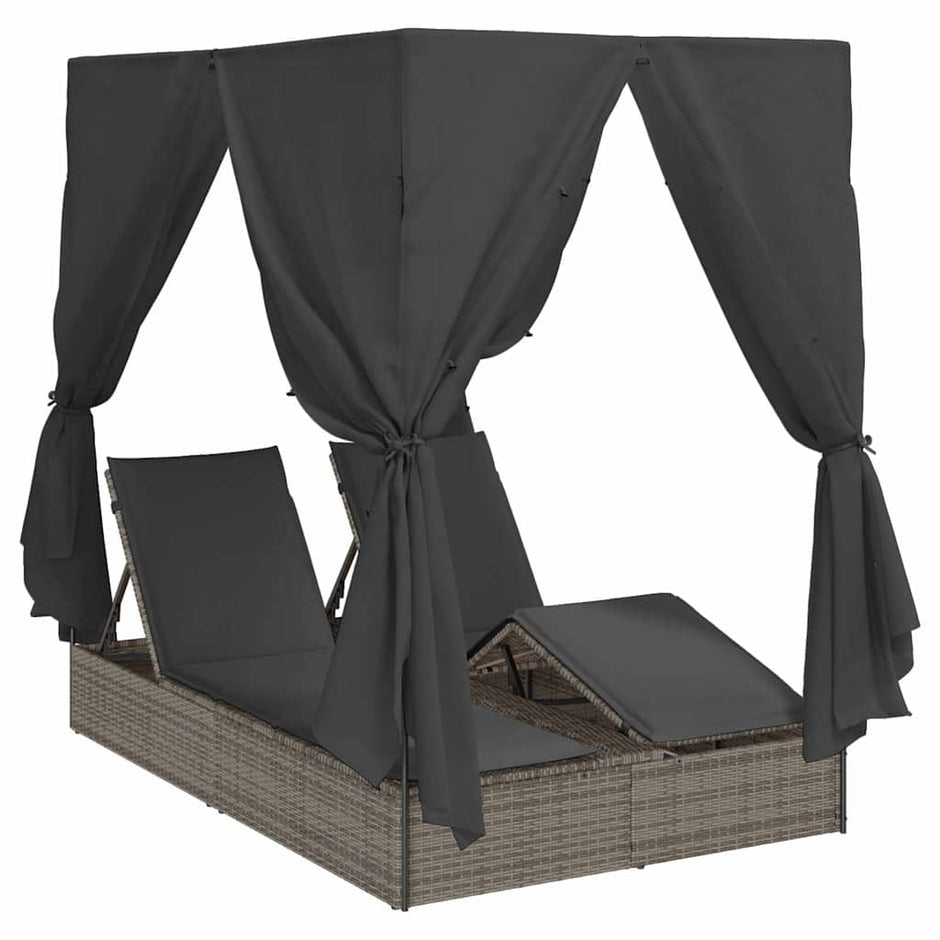 Dubbele Ligstoel Grijs Poly Rattan