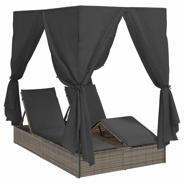 Dubbele Ligstoel Grijs Poly Rattan