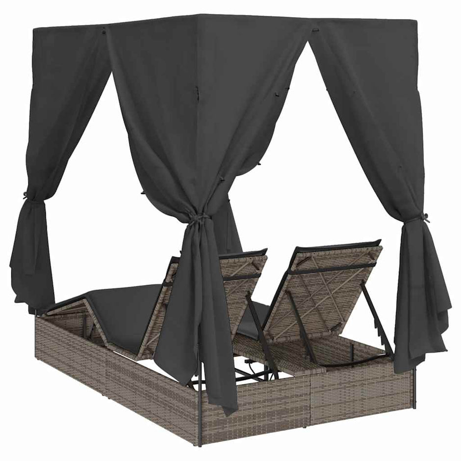 Dubbele Ligstoel Grijs Poly Rattan