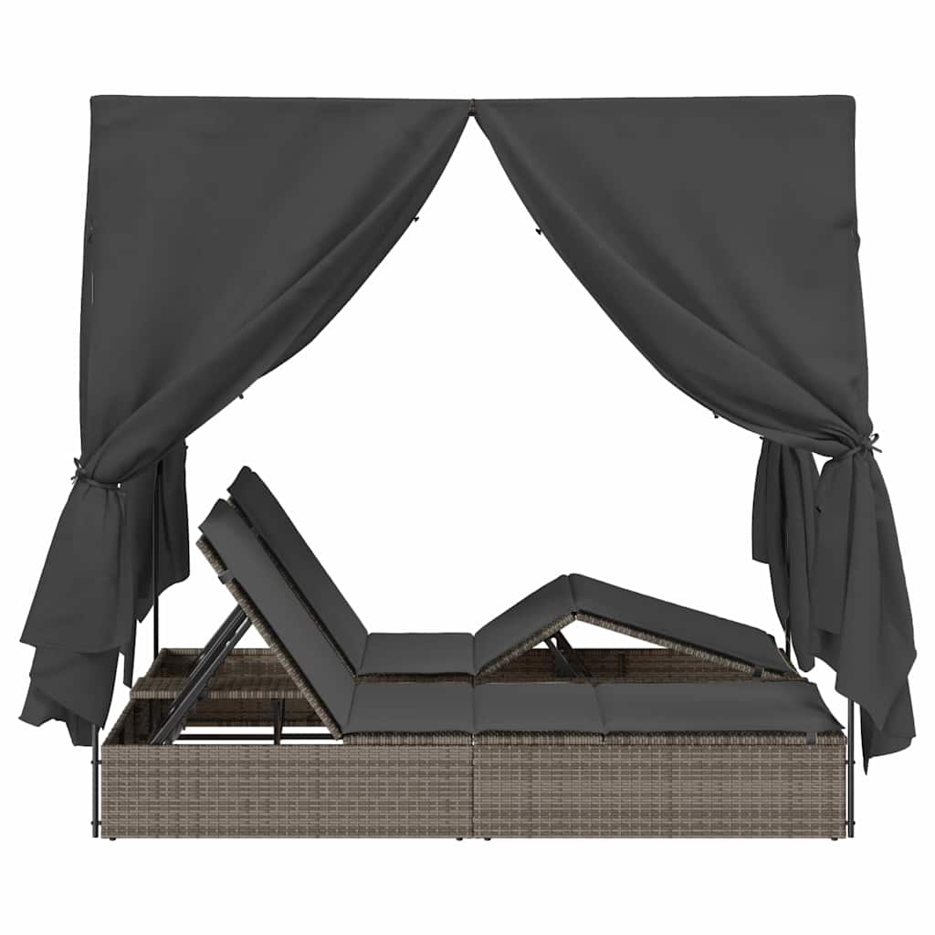 Dubbele Ligstoel Grijs Poly Rattan