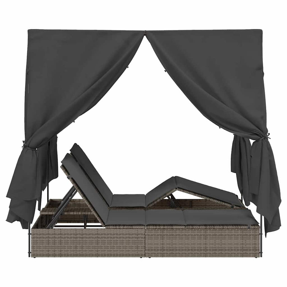 Dubbele Ligstoel Grijs Poly Rattan