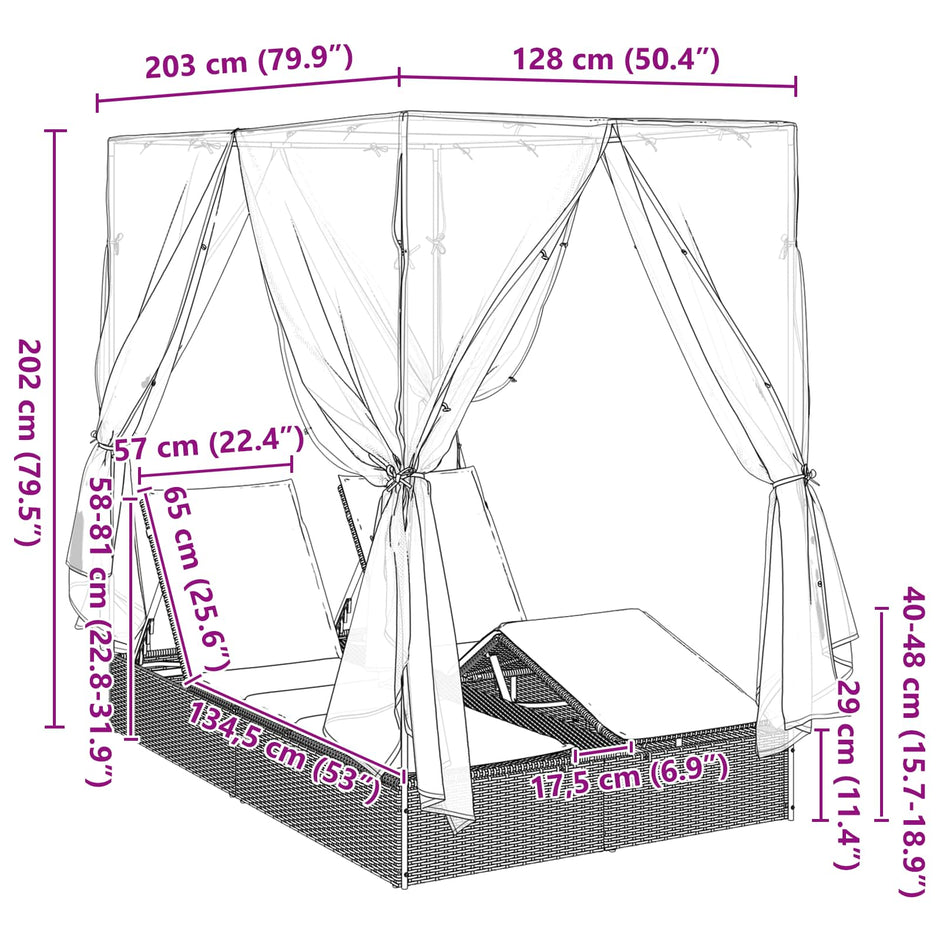 Dubbele Ligstoel Grijs Poly Rattan