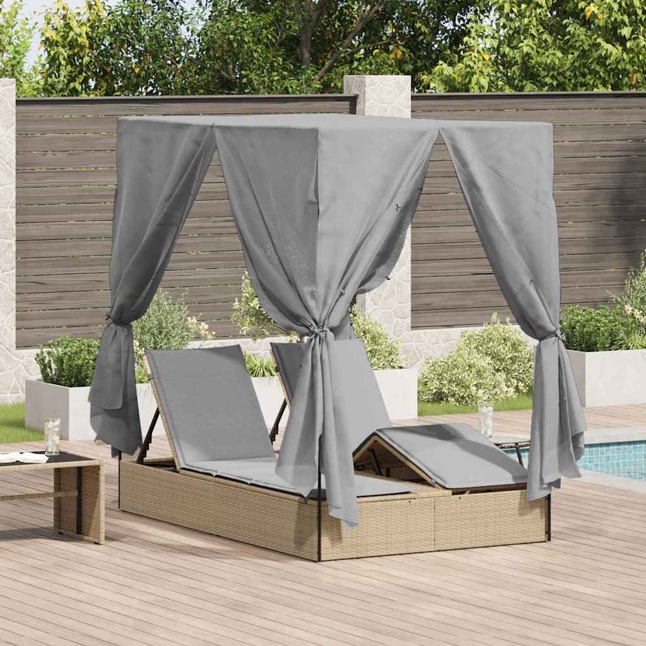 Dubbele Ligstoel Grijs Poly Rattan