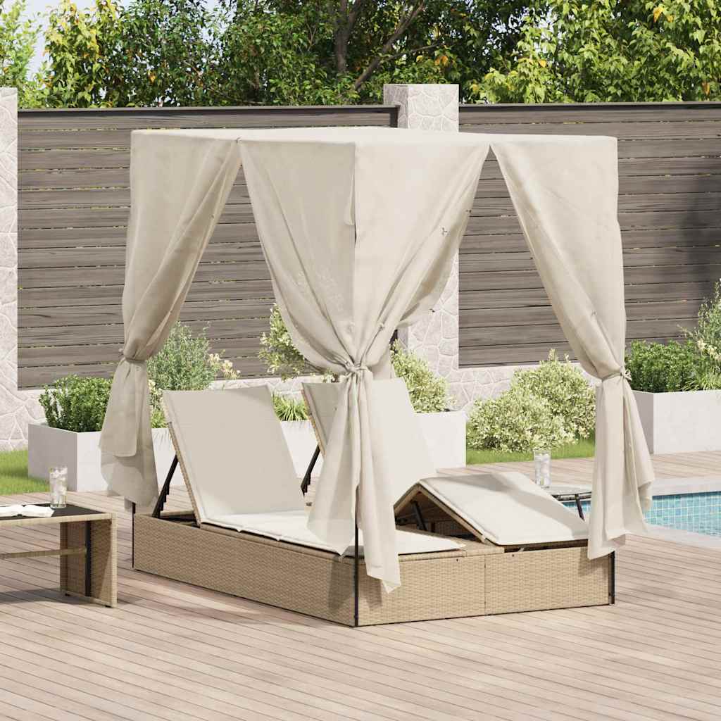 Dubbele Ligstoel Grijs Poly Rattan