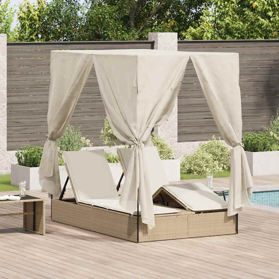 Dubbele Ligstoel Grijs Poly Rattan