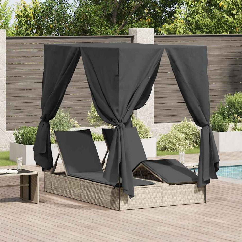 Dubbele Ligstoel Grijs Poly Rattan