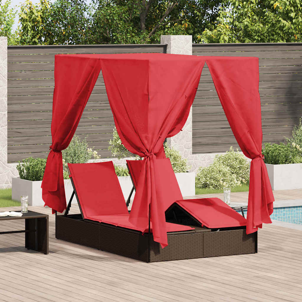 Dubbele Ligstoel Grijs Poly Rattan