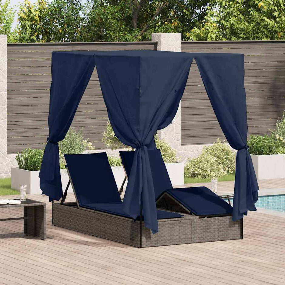 Dubbele Ligstoel Grijs Poly Rattan