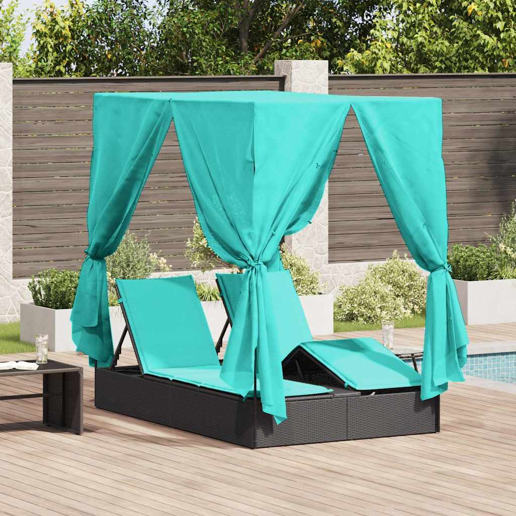 Dubbele Ligstoel Grijs Poly Rattan