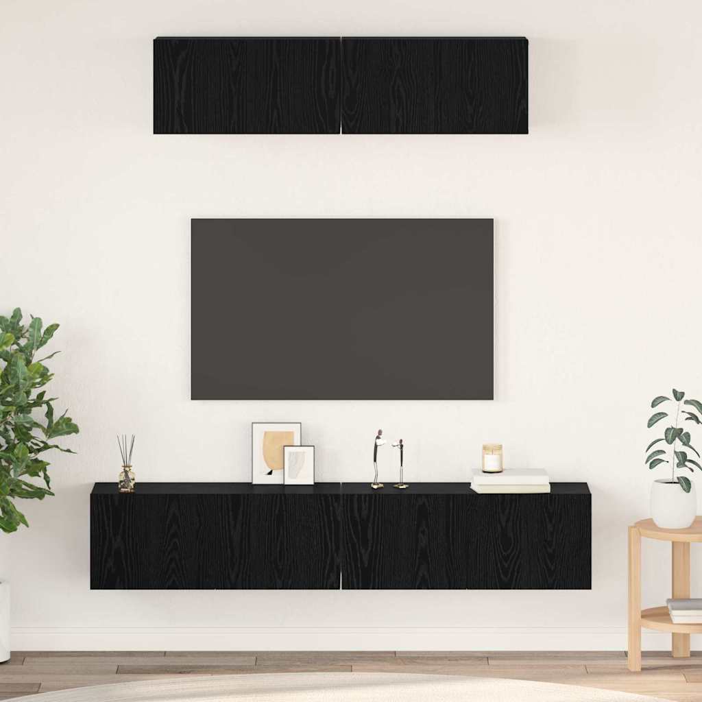 Tv-Meubelset 4 St Zwart Eiken Bewerkt Hout
