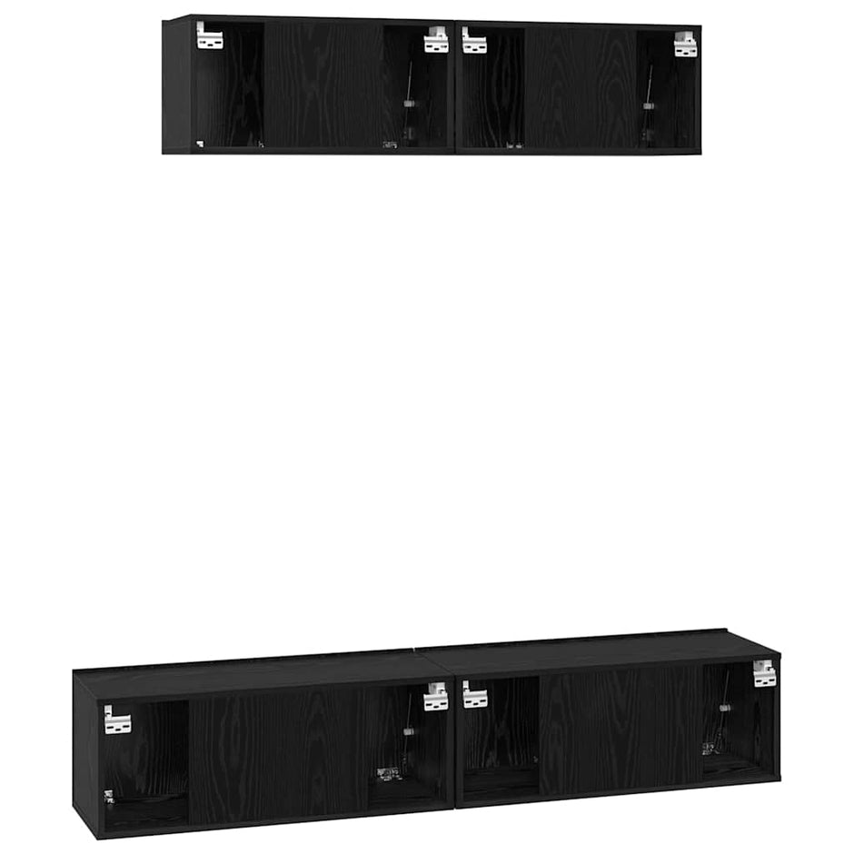 Tv-Meubelset 4 St Zwart Eiken Bewerkt Hout