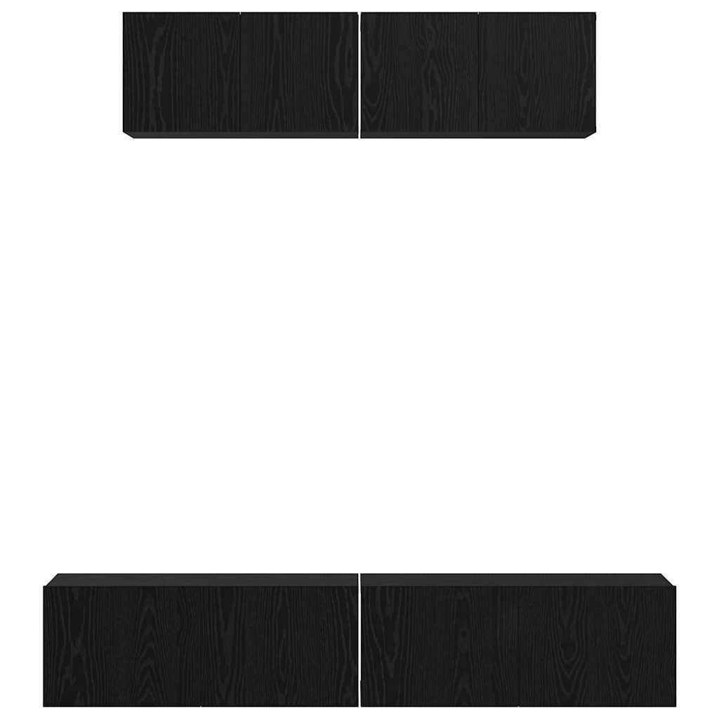Tv-Meubelset 4 St Zwart Eiken Bewerkt Hout