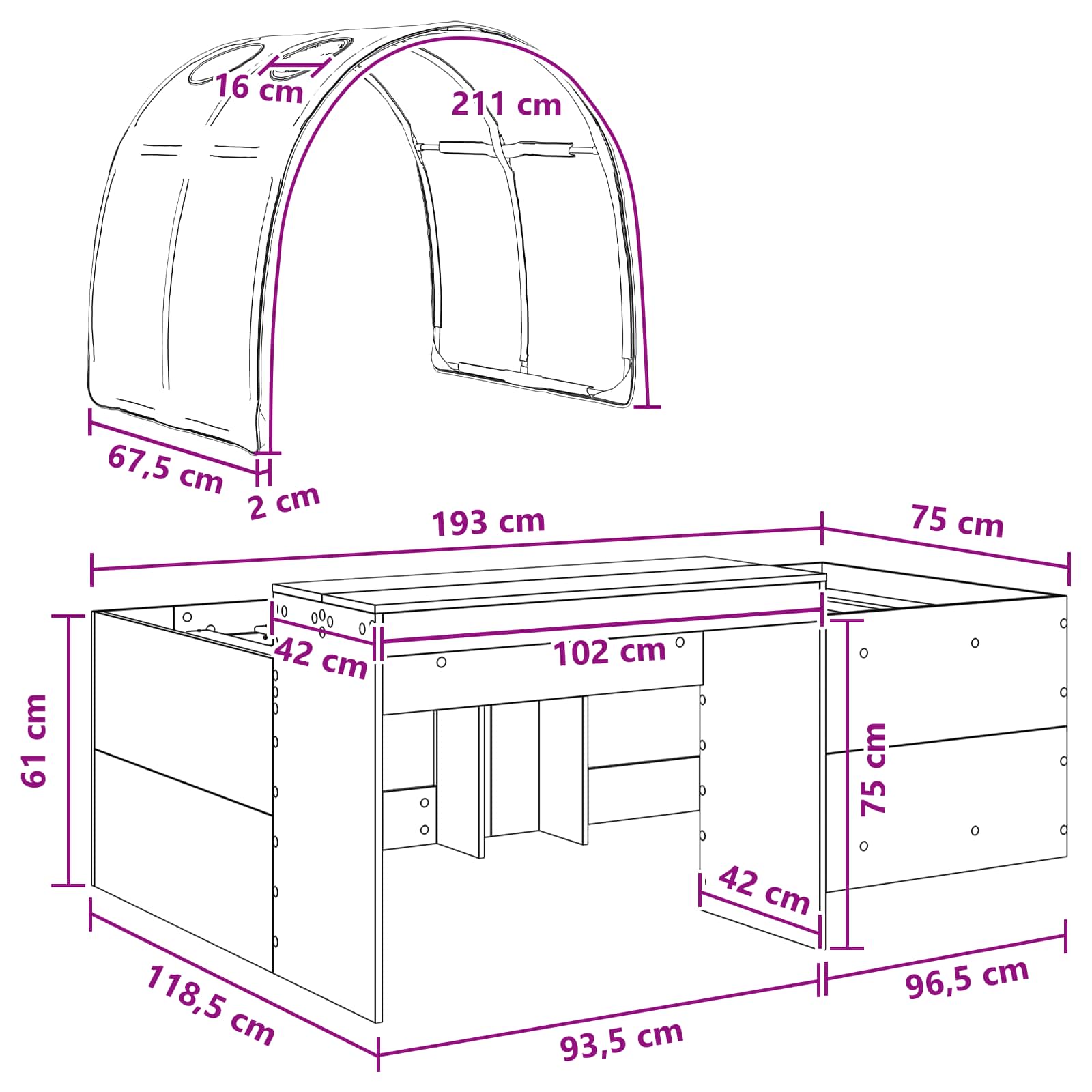 Bed With Tunnel 3 Pcs Artisian Oak And Pink Engineered Wood