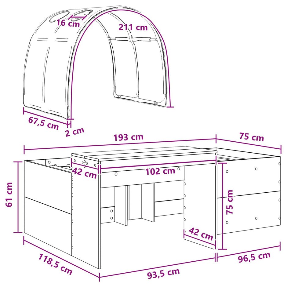 Bed With Tunnel 3 Pcs Artisian Oak And Pink Engineered Wood