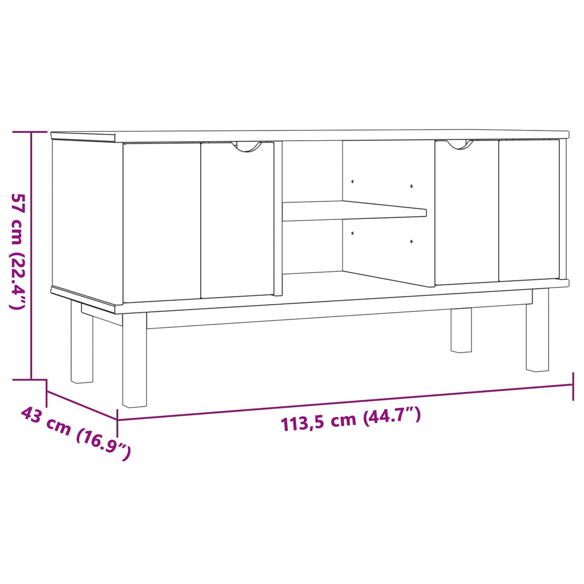 Tv Stand Otta 113,5 X 43 X 57 Cm Massief Grenenhout