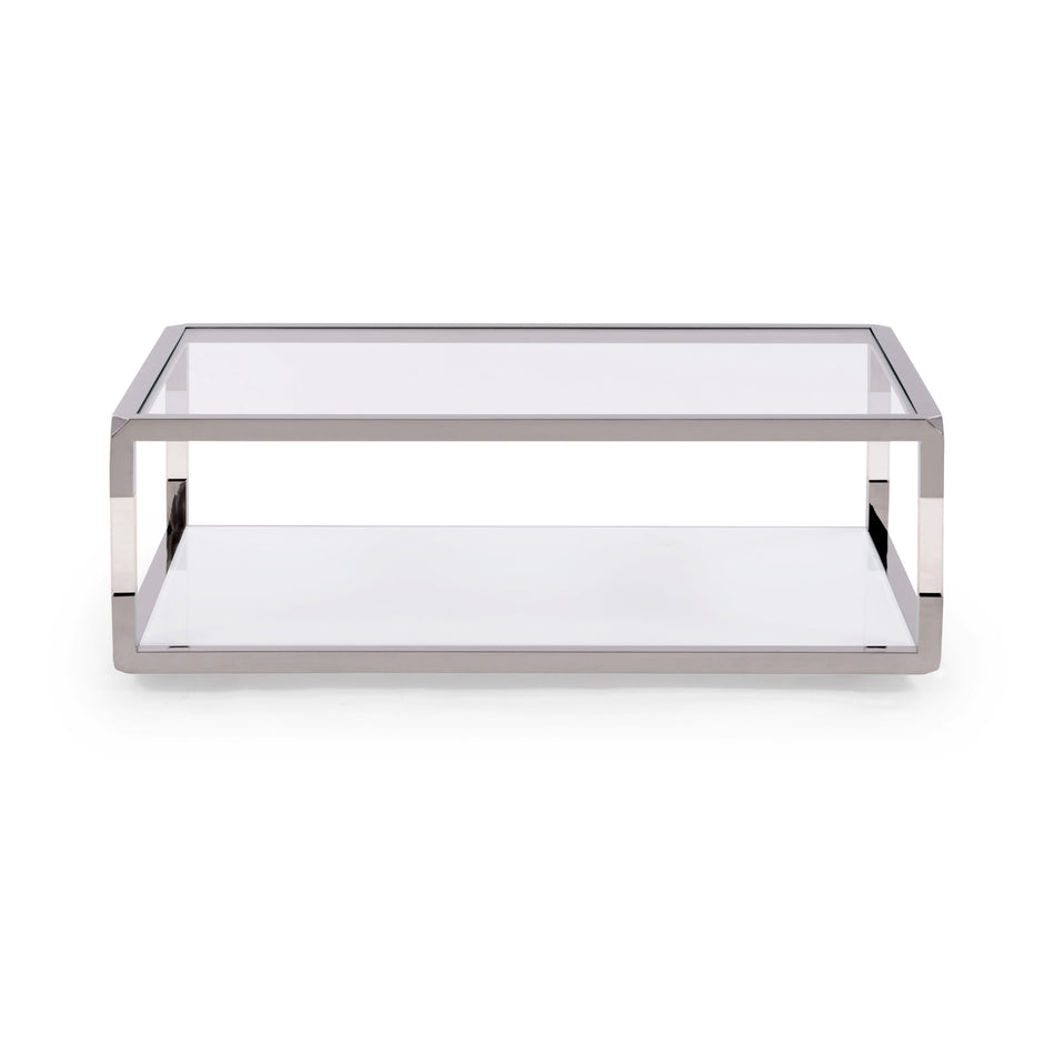 Jasper Rectangle Coffee Table in Acrylic, White Glass and Polished Stainless Steel