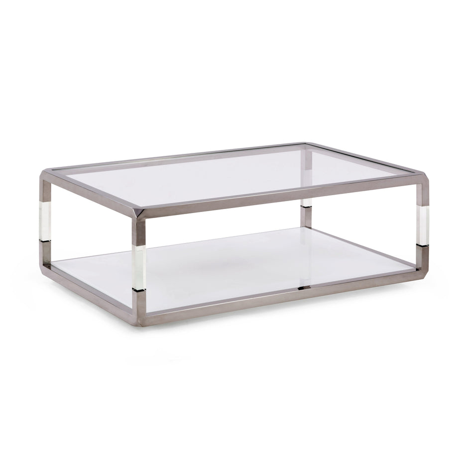 Jasper Rectangle Coffee Table in Acrylic, White Glass and Polished Stainless Steel