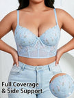 Women'S Floral Embroidery Lace Push up Bra with Underwire Longline Shaping Side Support Minimizer Comfortable Bra