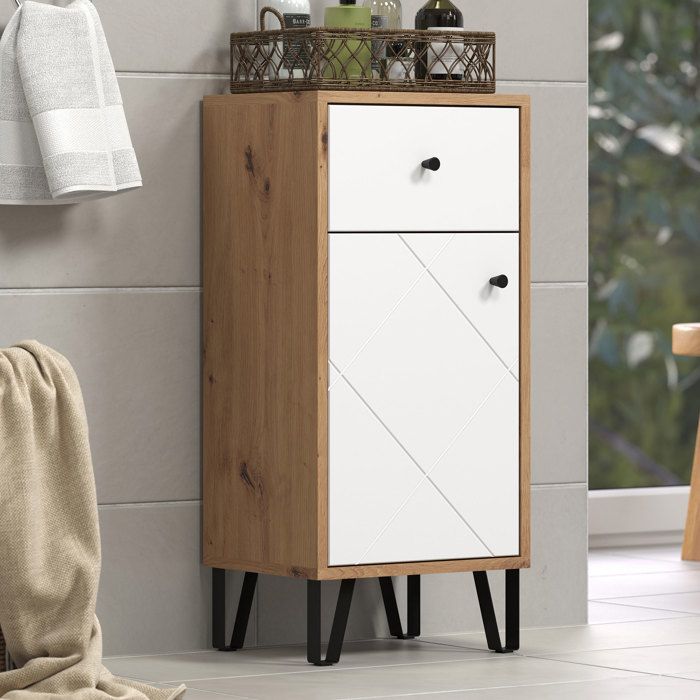 Touch bathroom furniture, matte white, oak decor.