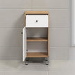 Touch bathroom furniture, matte white, oak decor.