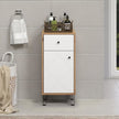 Touch bathroom furniture, matte white, oak decor.
