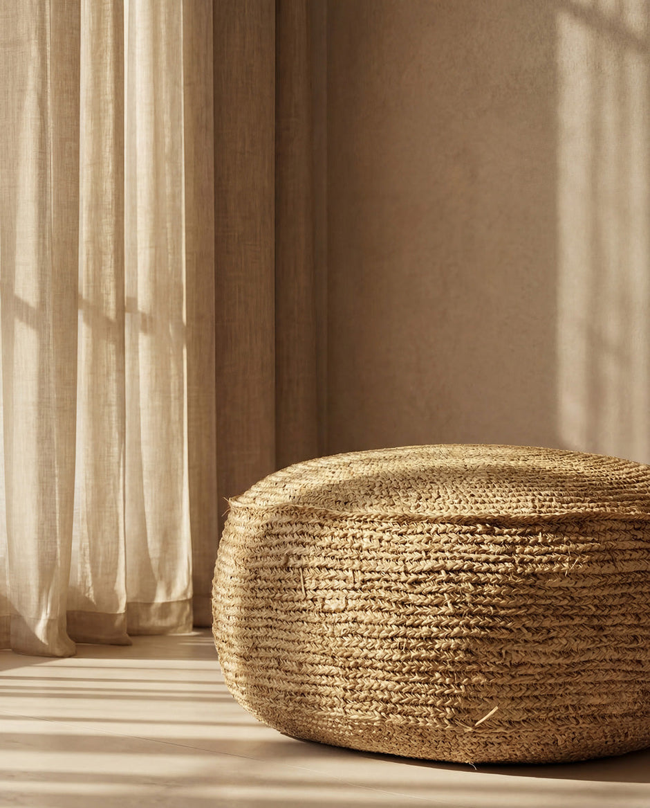 The Raffia Flowers Pouffe - Natural