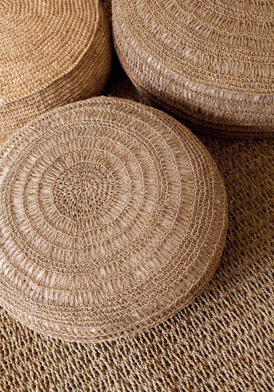 The Raffia Flowers Pouffe - Natural