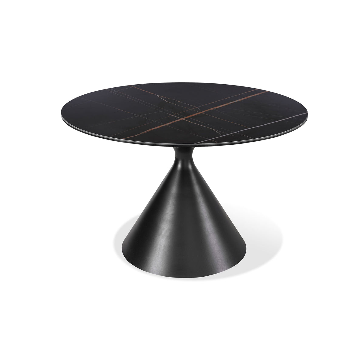 Winston Stone-Top Round Dining Table with Metal Base in Black