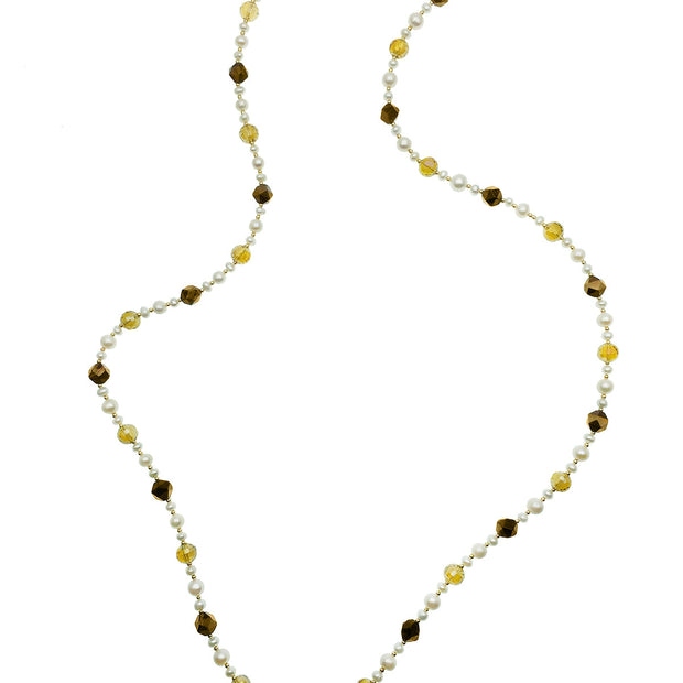 Removable Freshwater Pearls With Tiger Eye & Crystals Glasses Chain EC005