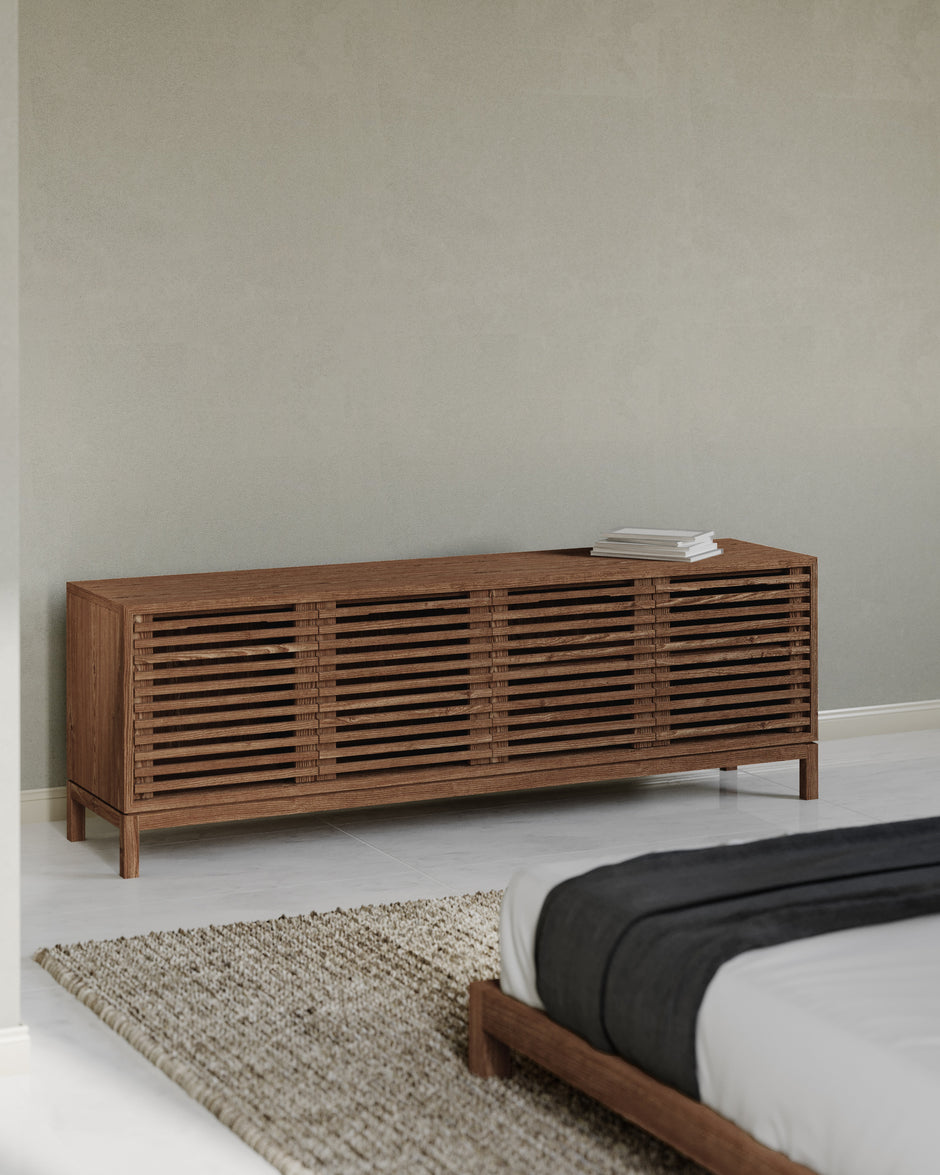 Tanner Four Door Ash Wood Media Console in Roux