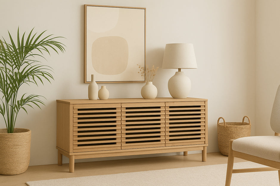 Tanner Three Door Media Console in Flaxen